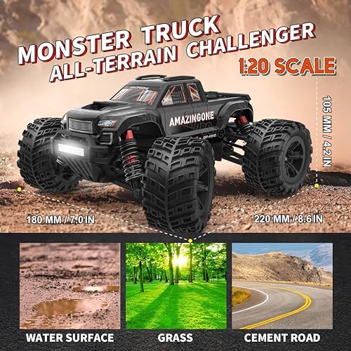 20208 1/20 Scale Brushless Fast RC Cars for Adults, Max 45KMH High Speed Moster RC Buggy, Hobby RC Trucks 4X4 Offroad