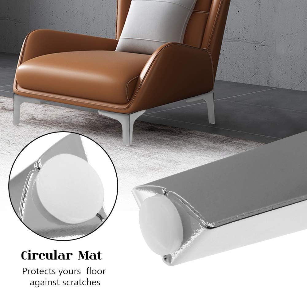 4 Pack 4 Inch Furniture Legs, Chrome Metal Polished Triangle Feet