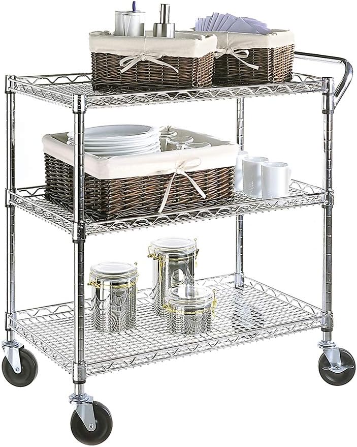 Seville Classics UltraDurable NSF Commercial Heavy Duty Metal Rolling Utility Cart, w/ Steel Shelves, Handle Bar for Restaurant, Garage, Warehouse, Kitchen, Office, Top Shelf (36"W x 18"D)