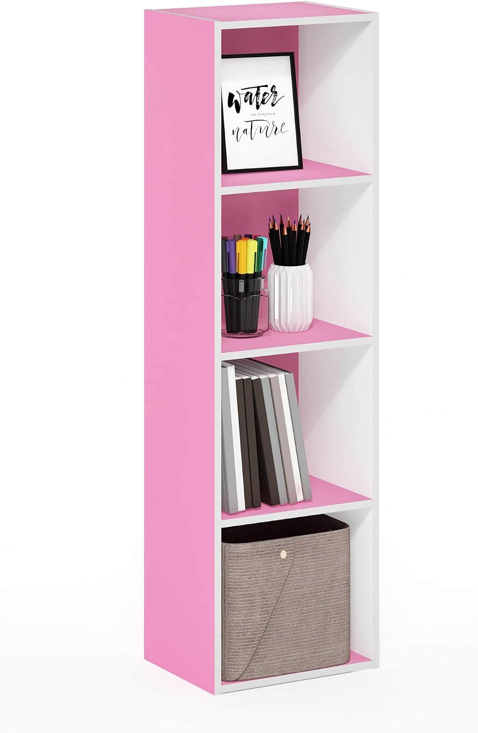 Furinno LUDER Book Shelf, 5-Cube Bookshelf, Reversible Bookcase, 9.4 x 19.5 x 31.5, Easy Assembly, for Living Room, Bedroom, Home Office, White