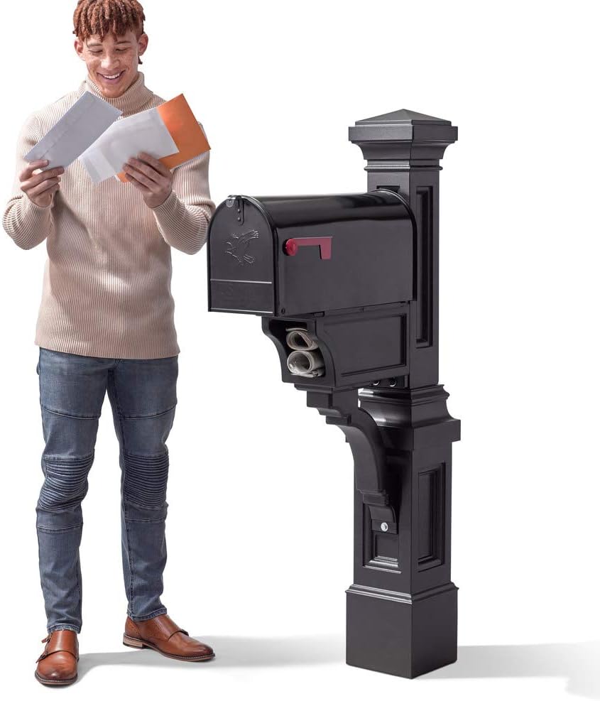 Step2 Atherton Mail Post, Mailbox Not Included, Weather Resistant, Large Outdoor Mailbox Post, Made of Durable Plastic, Easy to Install, Classic White