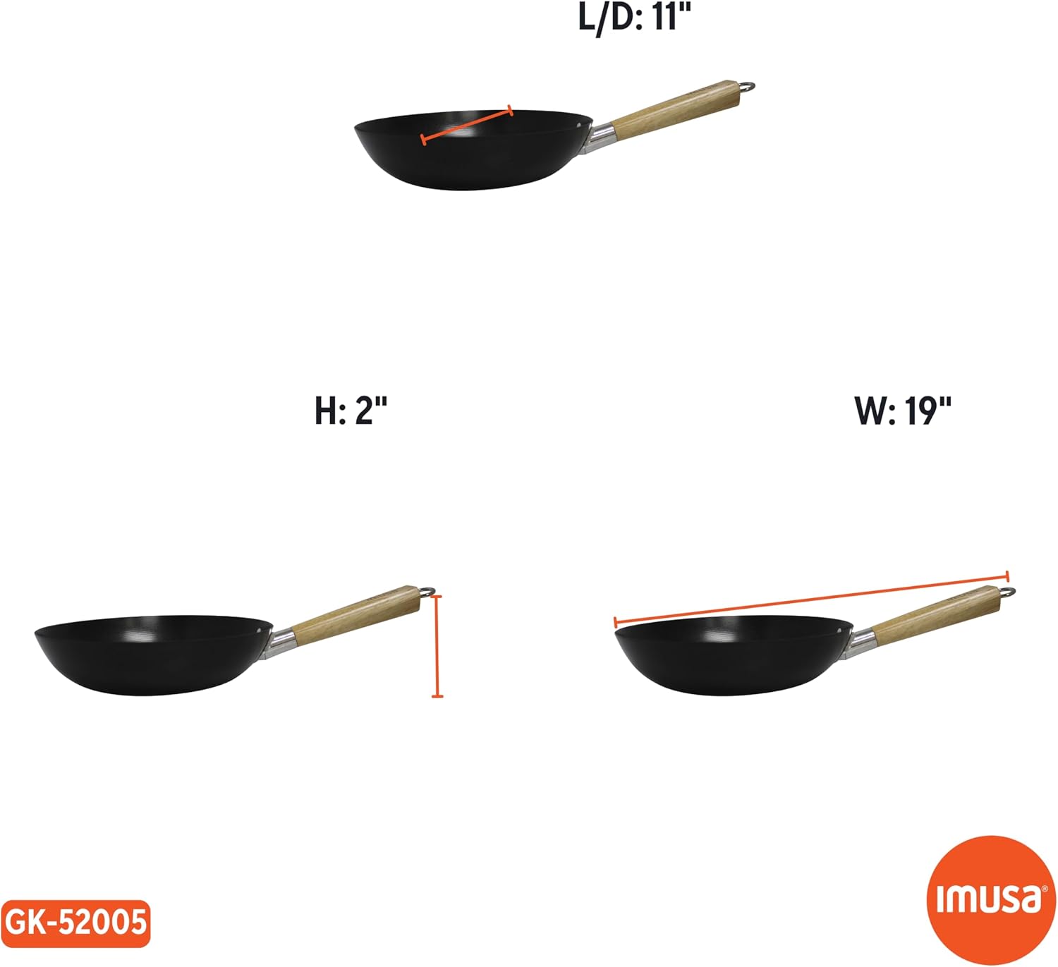 IMUSA 9.5 Inch Carbon Steel Nonstick Wok with Cool-touch Handle, Black | Cool-Touch Handle, Ideal for Stir Fry, Great for Everyday Meals
