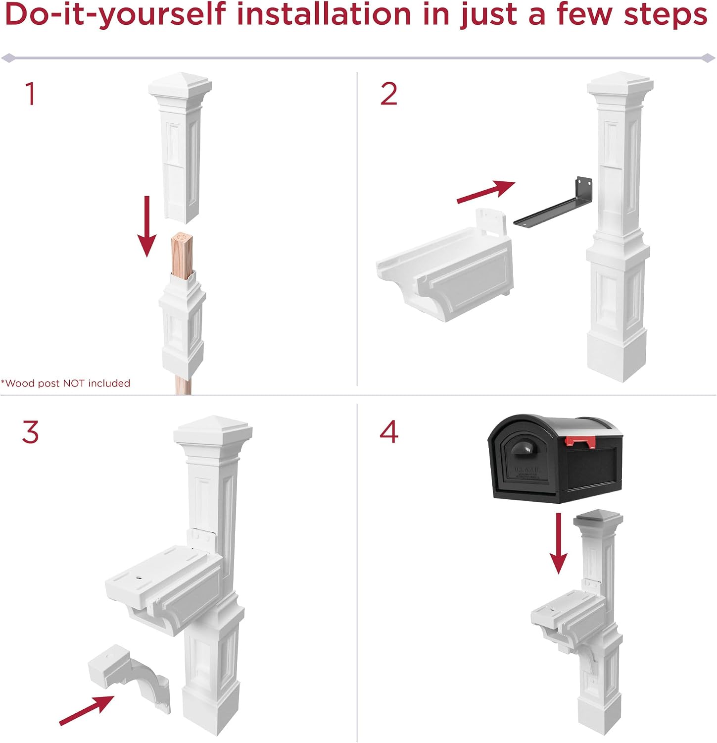 Step2 Atherton Mail Post, Mailbox Not Included, Weather Resistant, Large Outdoor Mailbox Post, Made of Durable Plastic, Easy to Install, Classic White