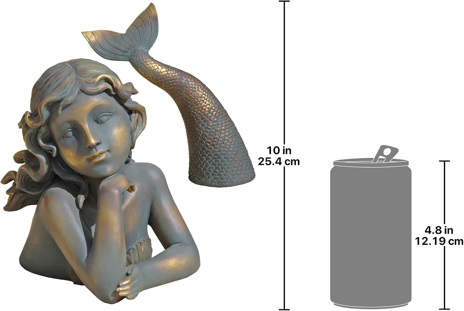 Design Toscano Ocean's Little Treasures Sitting Mermaid Garden Statue, 15 Inch, Resin, Faux Two Tone Stone Finish