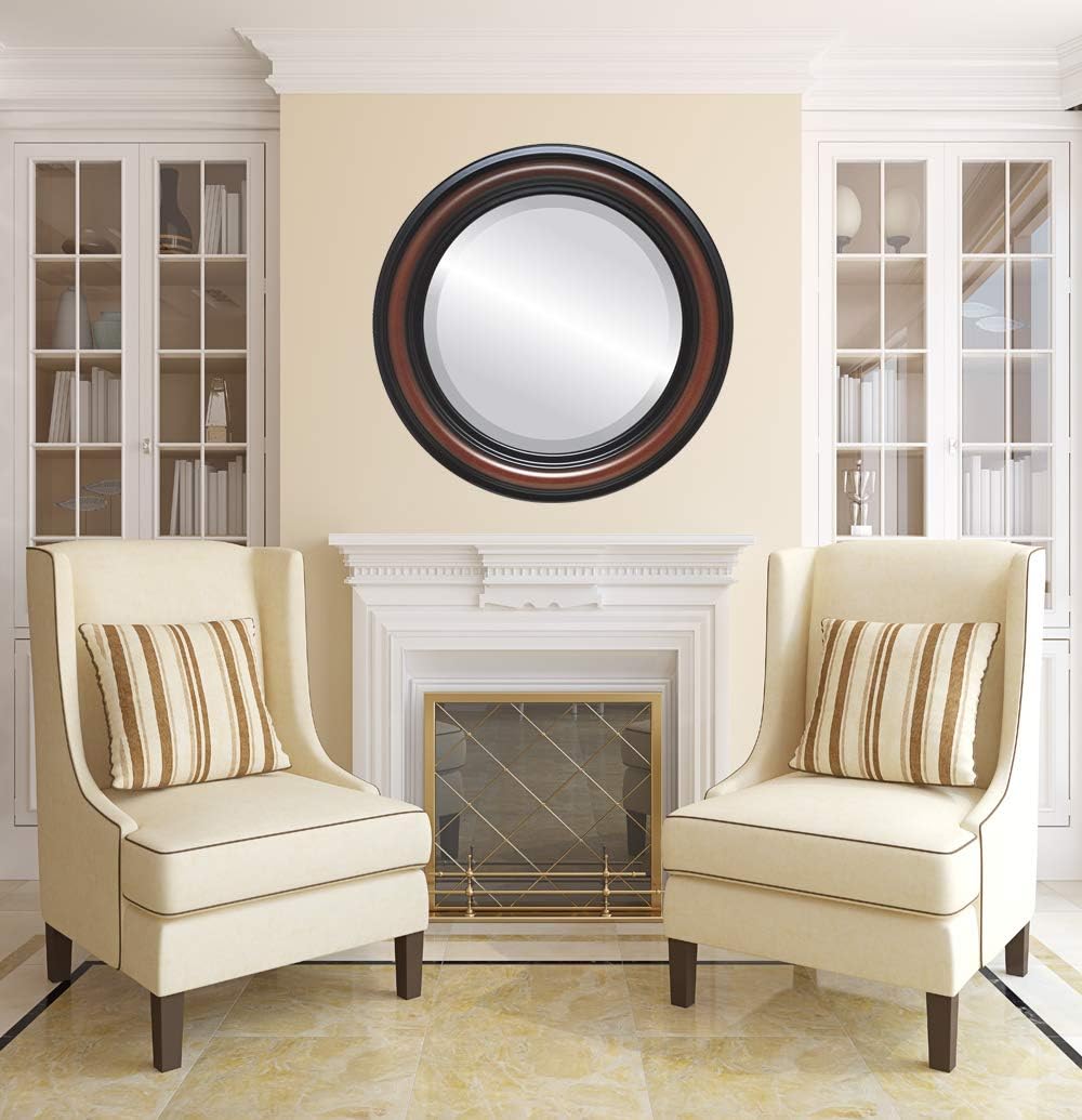OVALCREST Round Beveled Wall Mirror for Home Decor - Philadelphia Style - Rubbed Bronze - 22x22 Outside Dimensions