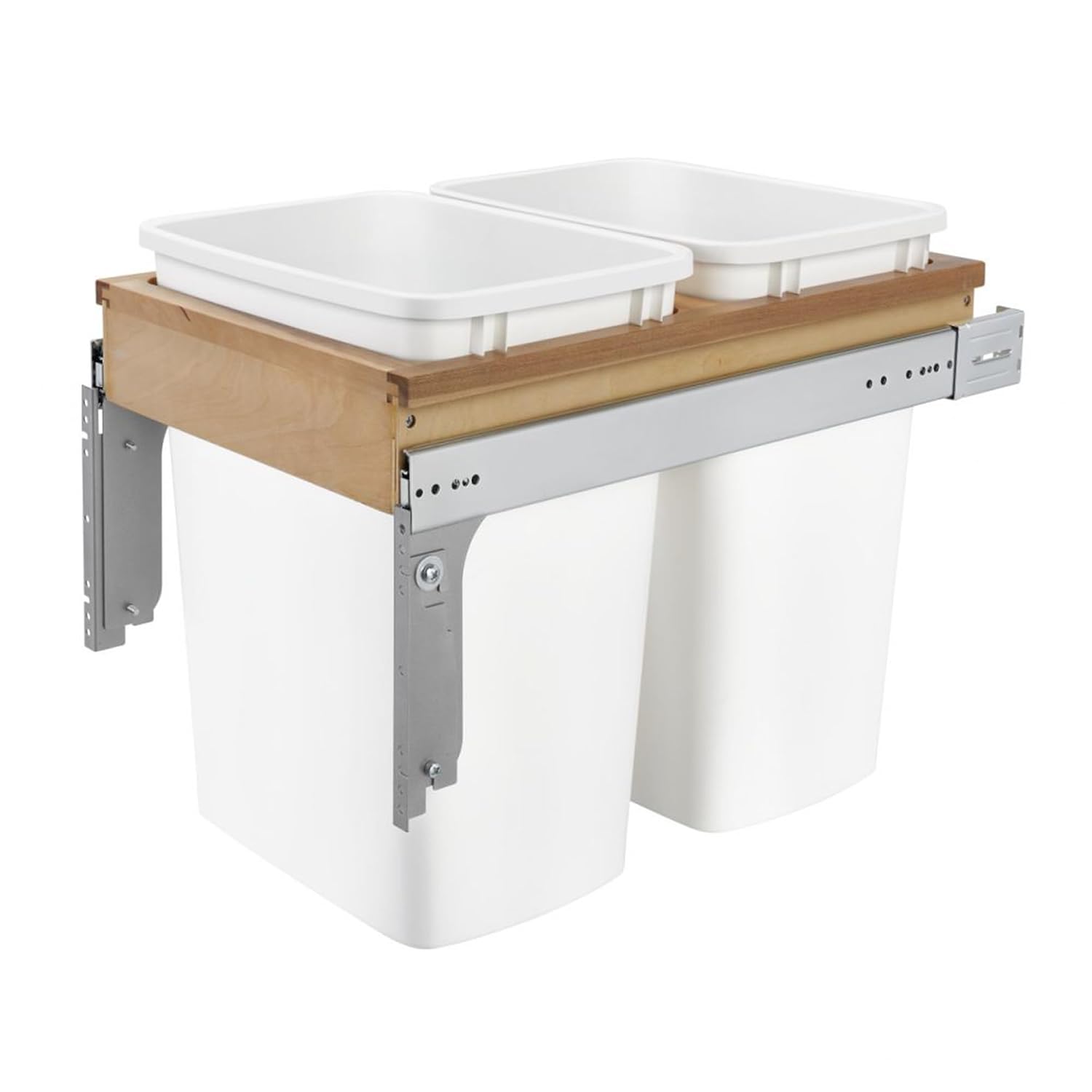 Rev-A-Shelf 35 Qt Top Mount Double Pullout Under Cabinet Kitchen Trash Cans for Base Cabinets, 150 Pound Rated Full-Extension Slides, Min Opening Width of 14.75", White, 4WCTM-18DM2-162
