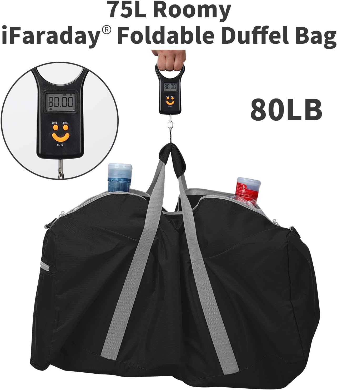 iFARADAY Foldable Duffel Bag Lightweight, 30 inch / 75L, Royal Blue