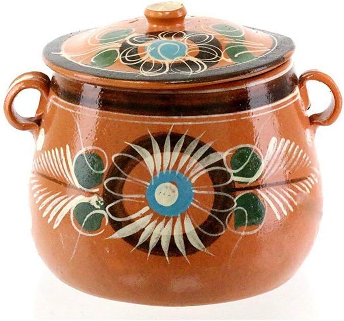 New Olla De Barro Frijolera w/Lid 3.5 Quarts Canterito Cazuela Traditional Floral of Set