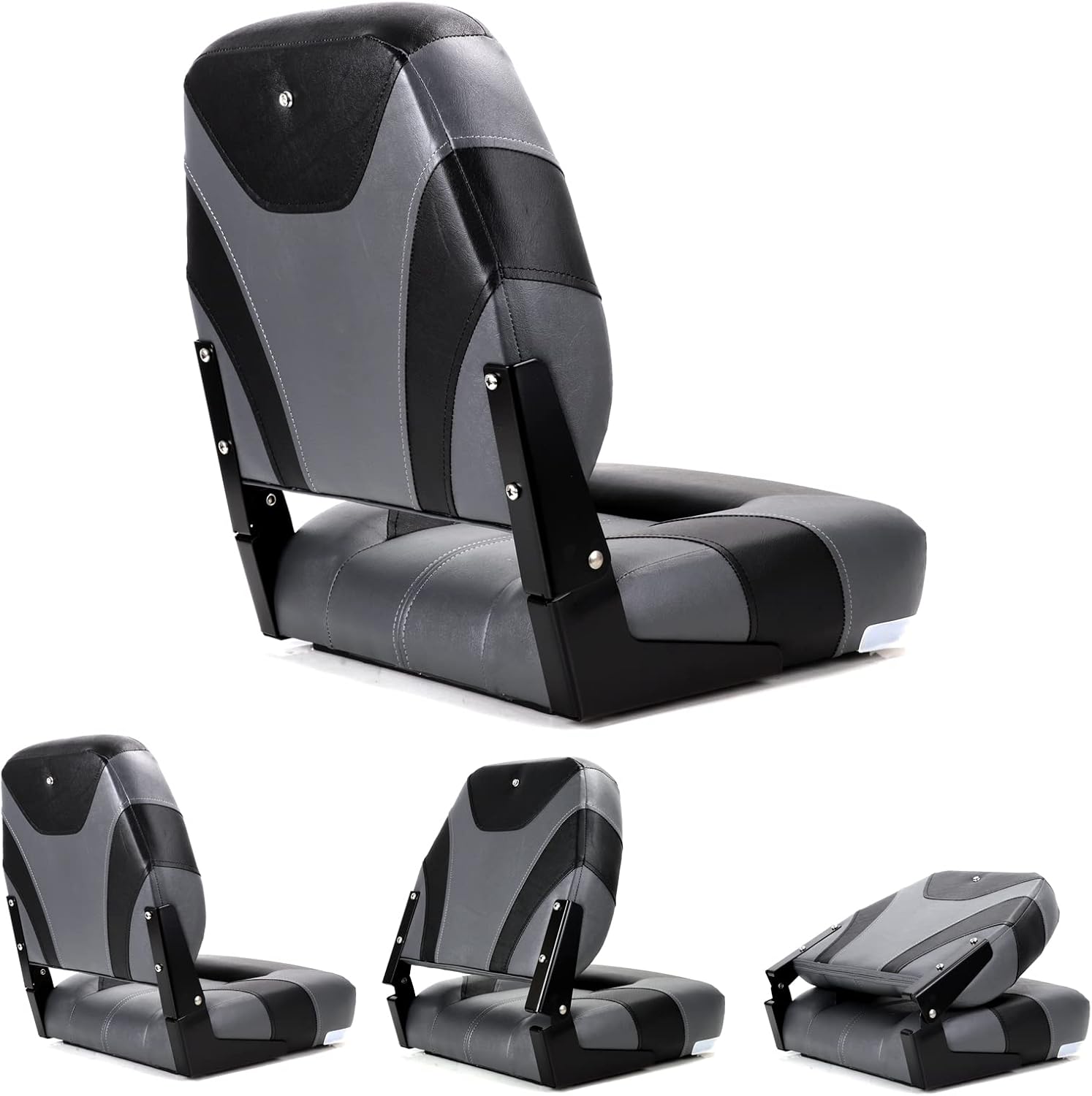 NORTHCAPTAIN T1 Deluxe Low Back Folding Fishing Boat Seats 2 Pack - Premium Bass/Jon/Pontoon Boat Chairs,4 Mounting Screws Included