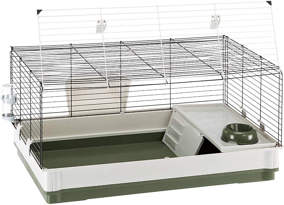 Ferplast Krolik Green Rabbit Cage Deluxe | Rabbit Cage Includes All Accessories & Measures 39.4L x 23.6W x 19.7H & Includes All Accessories | 1-Year Manufacturer's Warranty