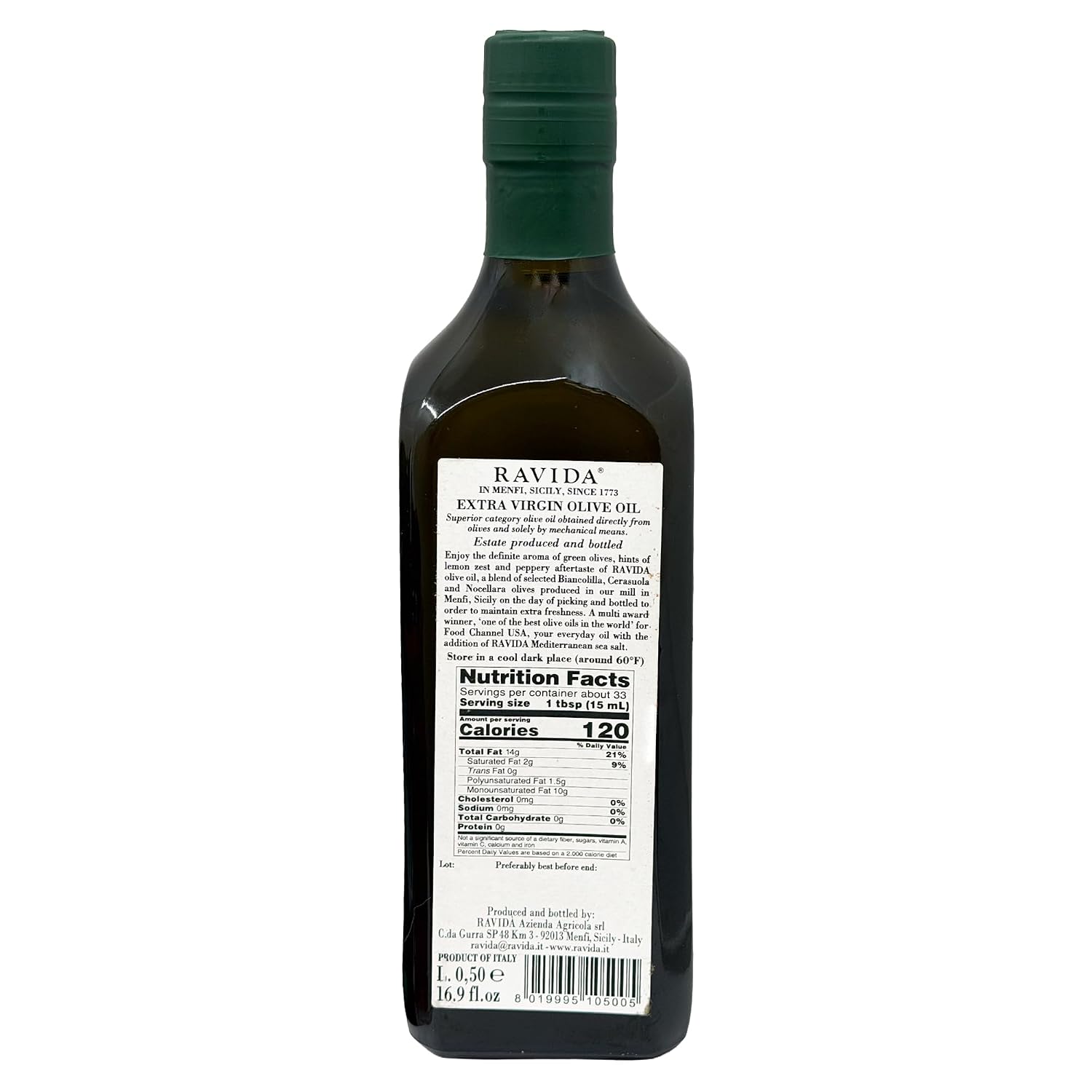 Ravida Extra Virgin Olive Oil, 25 Fl Oz– Multi Award-Winning Sicilian EVOO, Cold Extracted, Medium Fruity, Premium First Cold Pressed Olive Oil