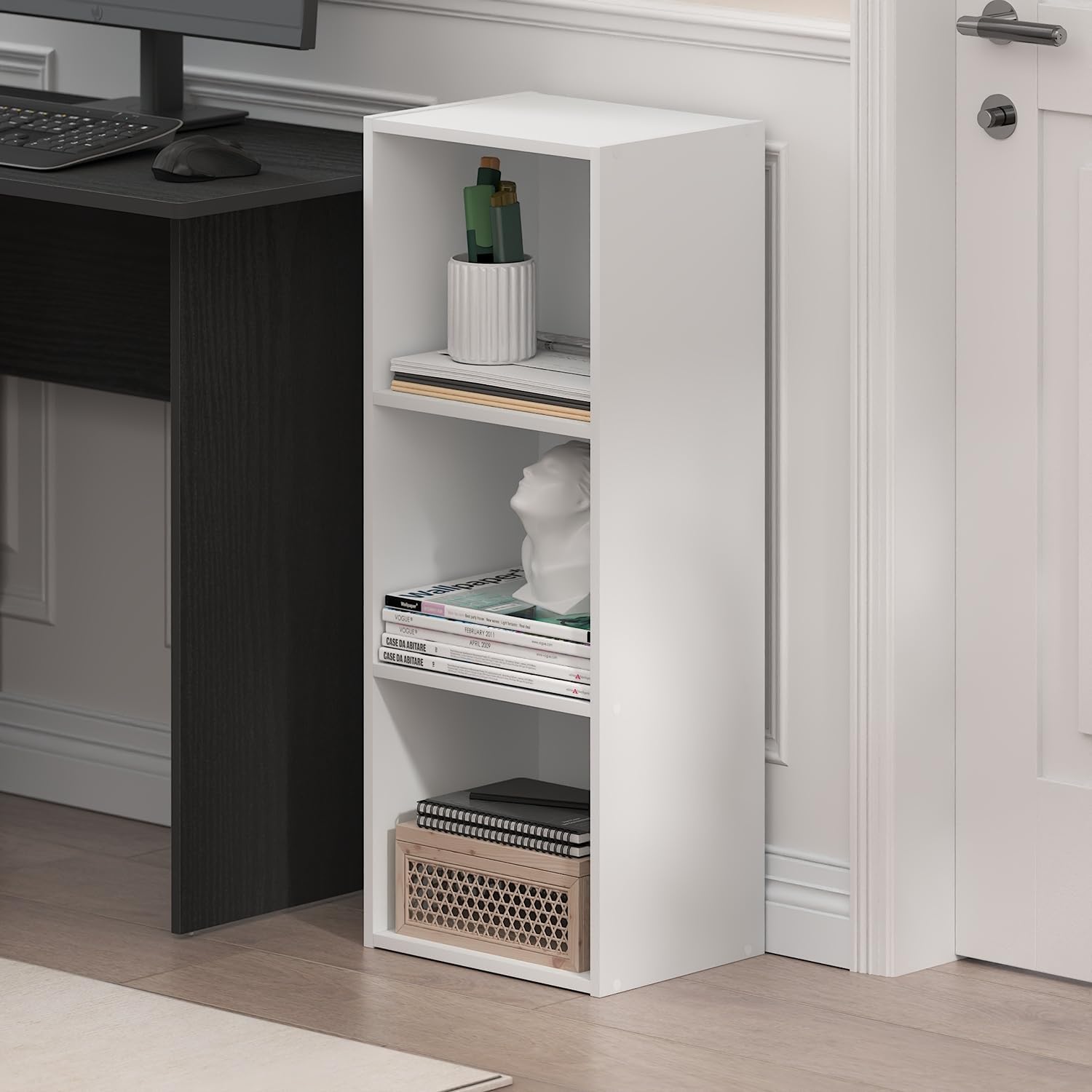Furinno PASIR Book Shelf, 5-Tier Modern Bookshelf, Open Shelves Bookcase, 9 x 12 x 52, for Living Room, Bedroom, Home Office, Plain White