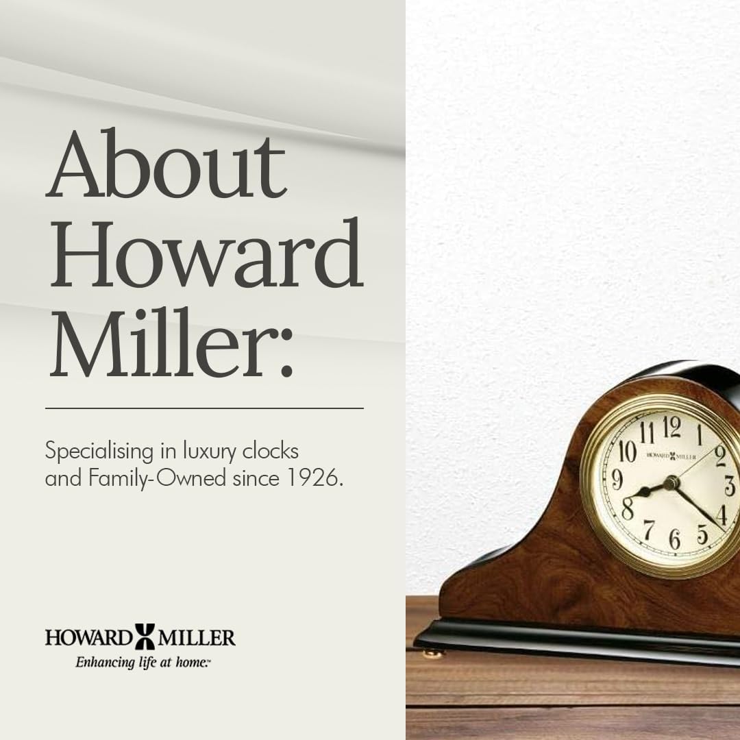 Howard Miller Baxter Tambour Mantel Clock – Burl Wood & Walnut Finish, Arabic Numerals, Brass Accents, Quartz Movement