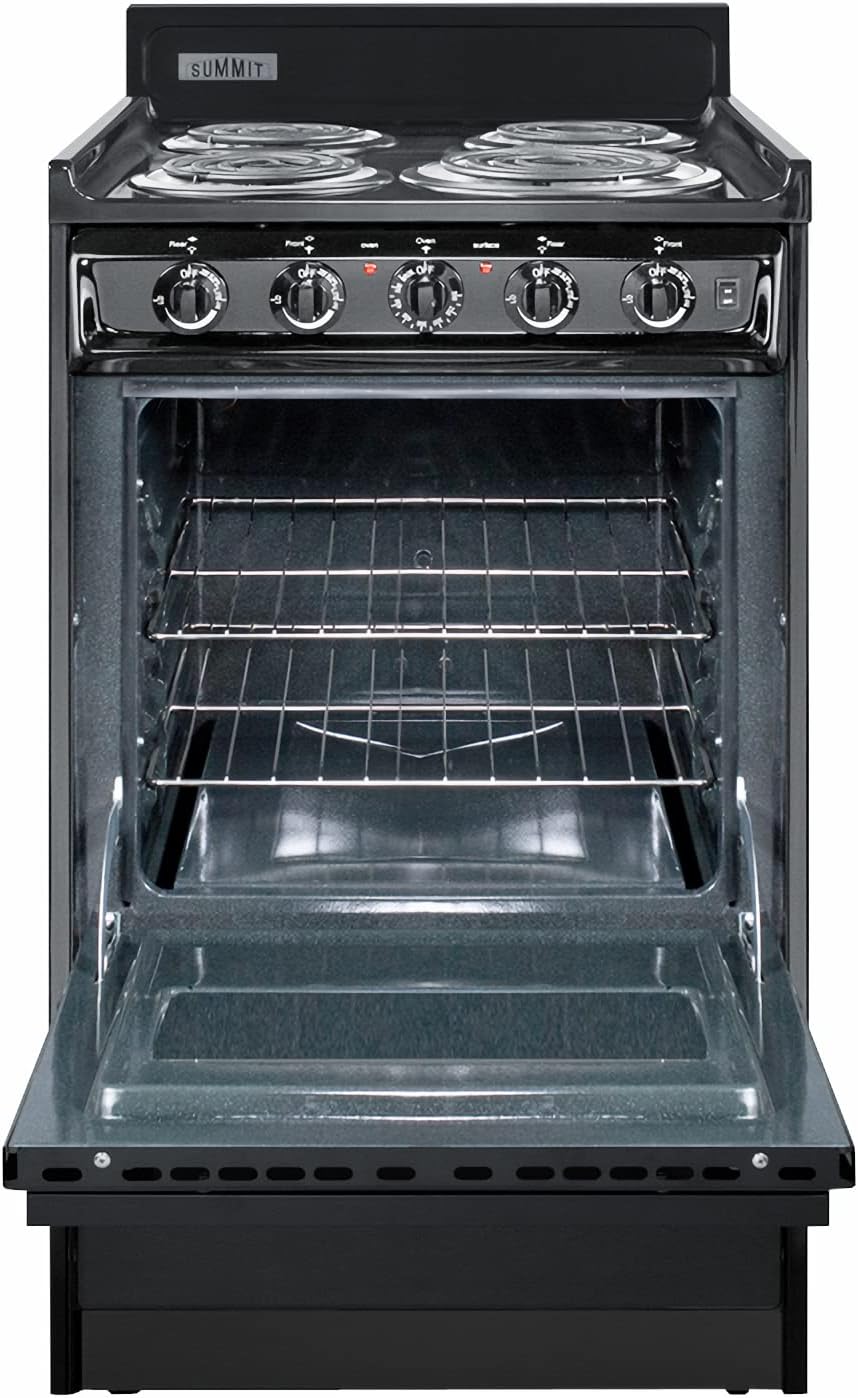 Summit 20" 4 Burner Electric Range, Black - TEM110C