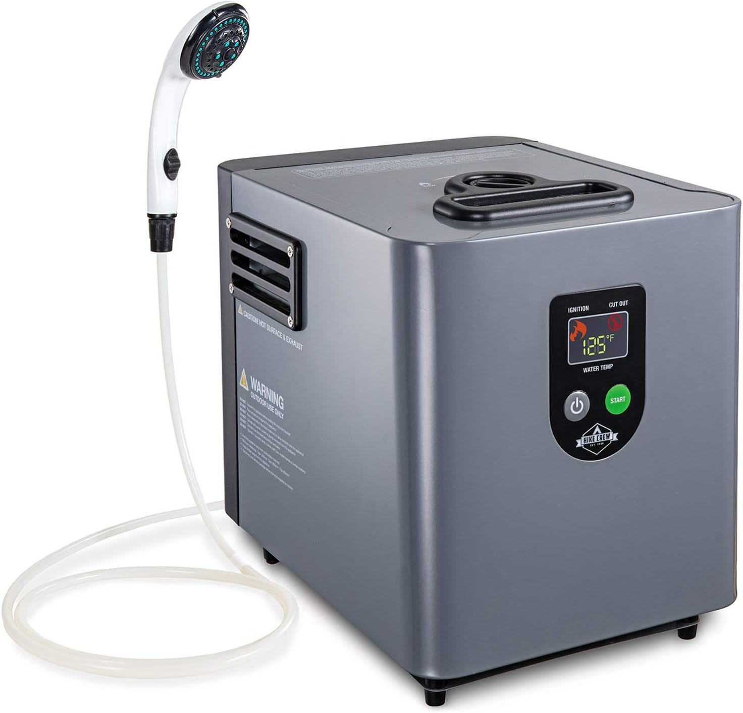 Hike Crew Portable Propane Tankless Water Heater & Shower, LCD, Gray | Perfect for camping, hiking, fishing