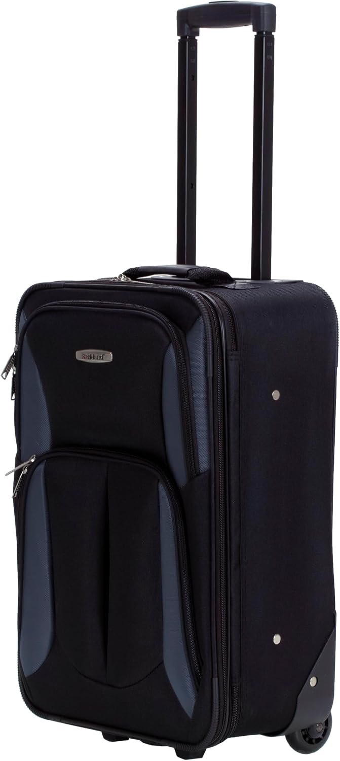 Rockland Fashion Softside Upright Luggage Set,Expandable, Telescopic Handle, Wheel, Black Dot, 2-Piece (14/19)