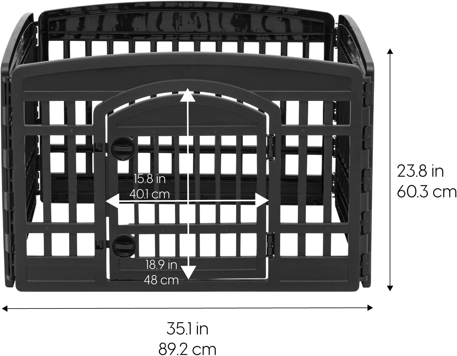 IRIS USA 4-Panel Dog Playpen, Pet Enclosure, Black | Pet Containment, Configurable Layout, Multi-Shape Setup, Custom Pen Configuration, Stable Non-Tip Base, Tool-Free Assembly