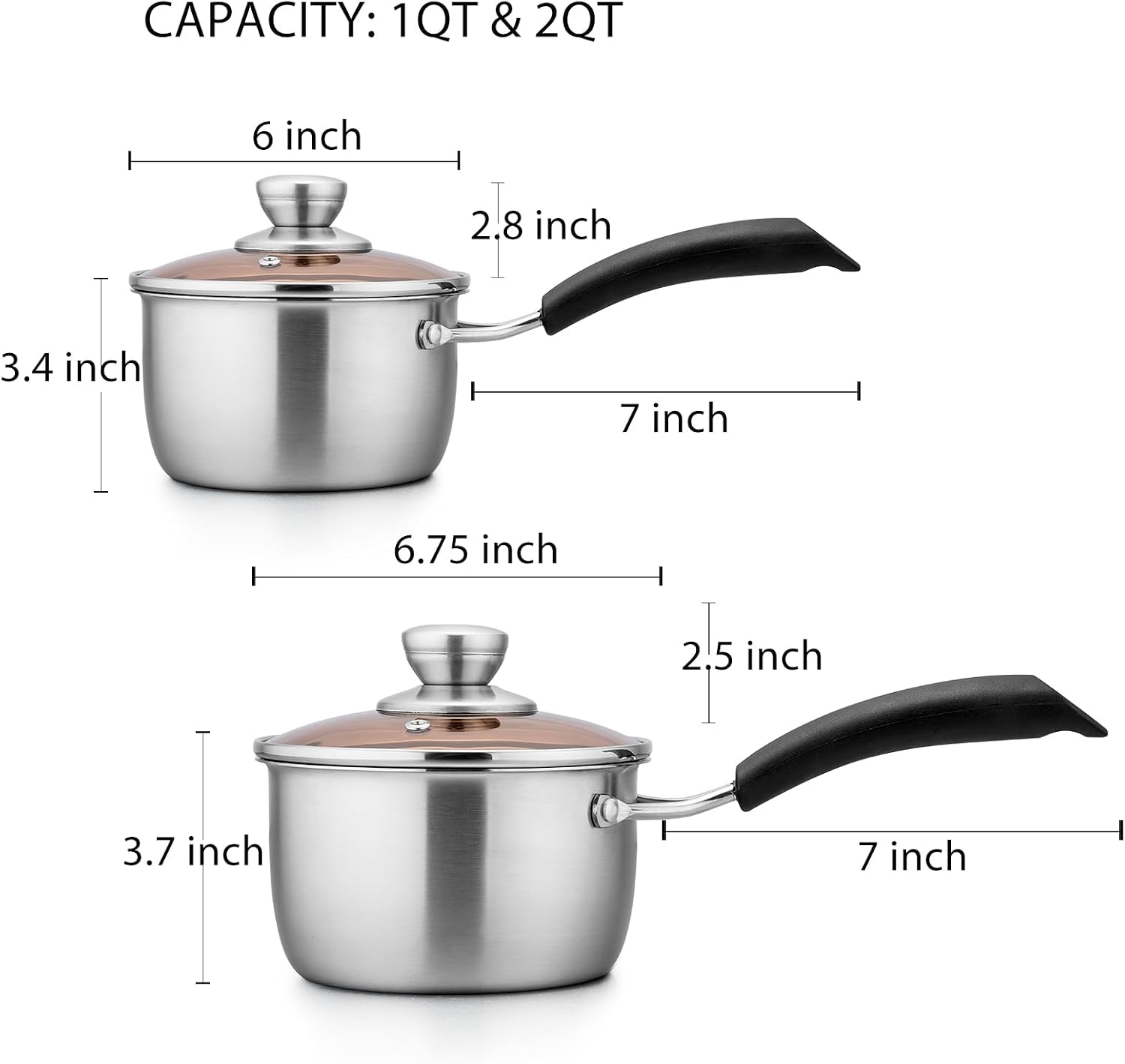TeamFar 1 Quart Saucepan, Stainless Steel Saucepan with Lid | Small Sauce Pot Milk Pan Cookware for Home Cooking, Non Toxic & Healthy, Easy Clean & Dishwasher Safe