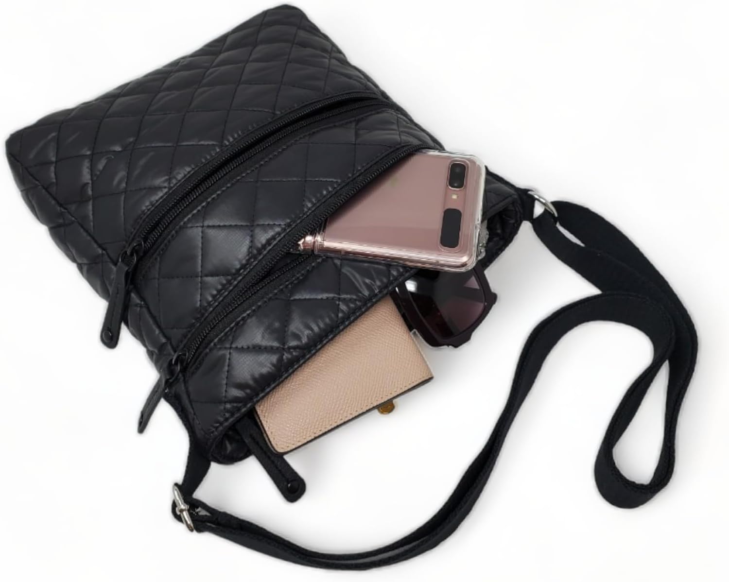Quilted Crossbody bag BLACK Ultra light water repellent Stain resistance