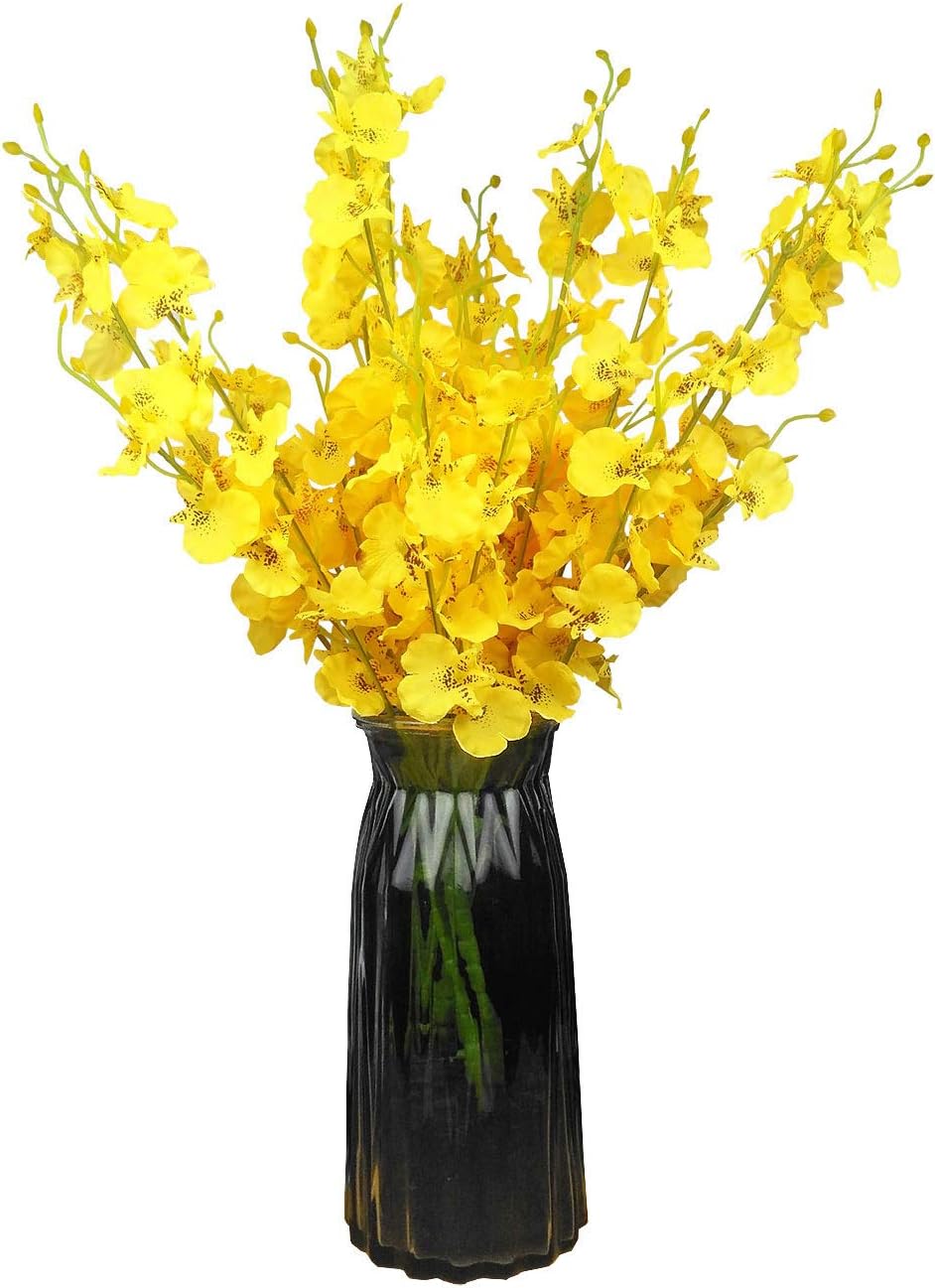 Yellow Artificial Flowers Orchids Silk Fake Flowers in Bulk, 12 Pcs (Each 38.5”), for Wedding Festive Party Home Office Decoration, No Include Vase