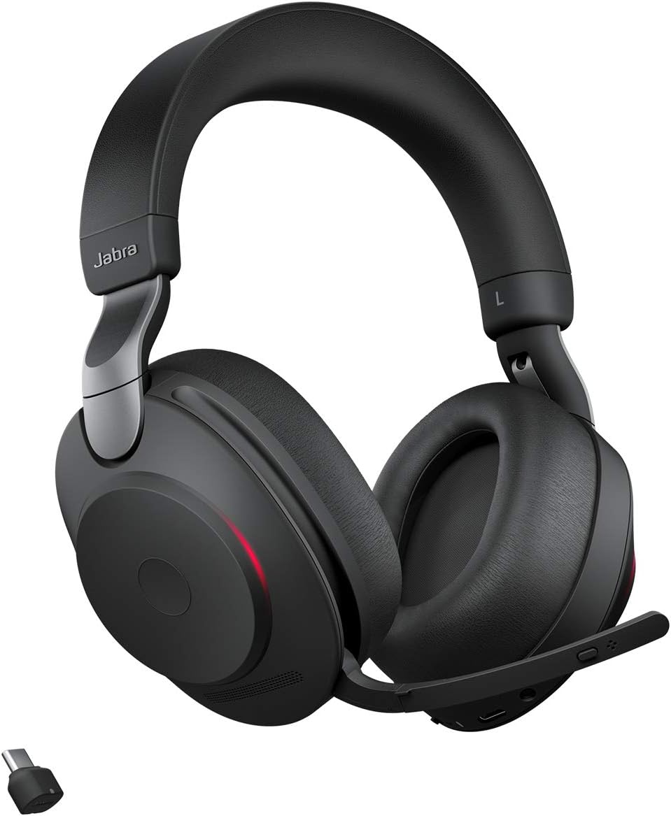 Jabra Evolve2 85 Wireless PC Headset – Noise Cancelling UC Certified Stereo Headphones with Long-Lasting Battery – USB-C Bluetooth Adapter –
