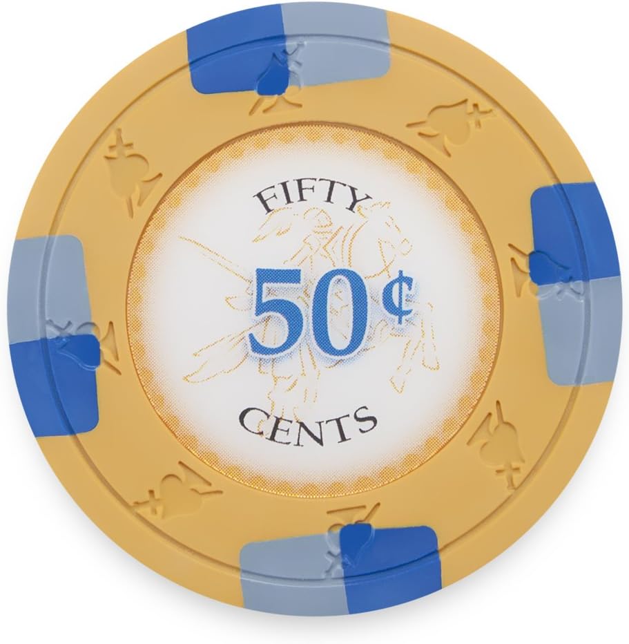 Claysmith Gaming Pack of 50 Poker Knights Poker Chips, Heavyweight 13.5-gram Clay Composite