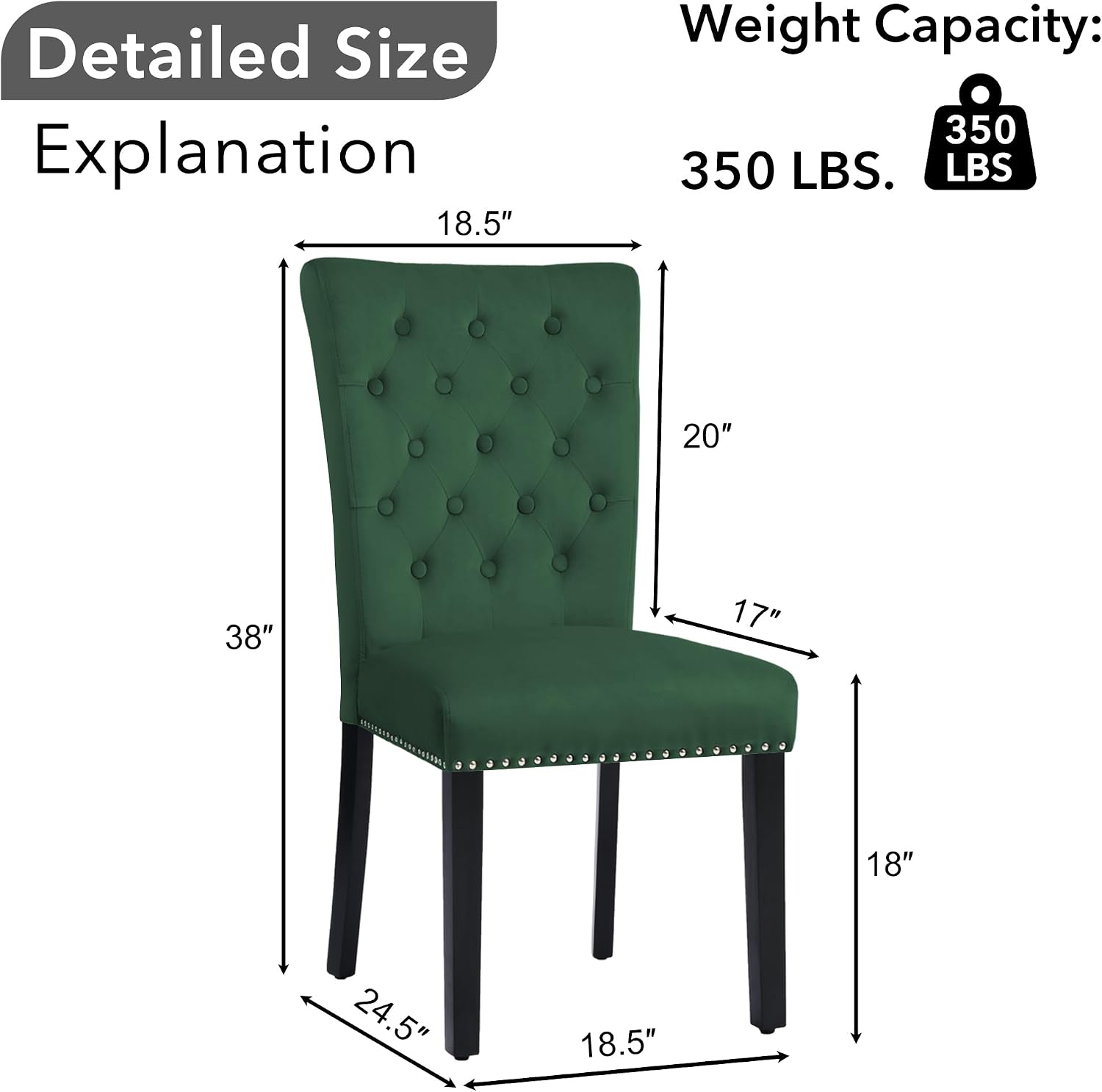 adochr Velvet Dining Chairs Set of 2, Parsons Kitchen Chair, Blue