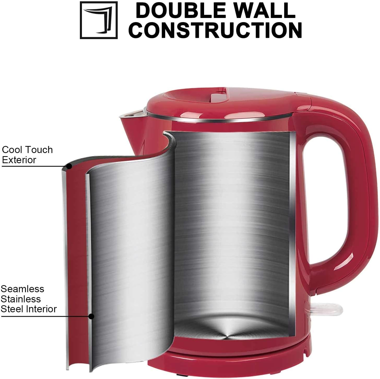 Secura Stainless Steel Double Wall Electric Kettle Water Heater for Tea Coffee w/Auto Shut-Off and Boil-Dry Protection, 1.0L (Orange) SWK-1001DO/HB-K012