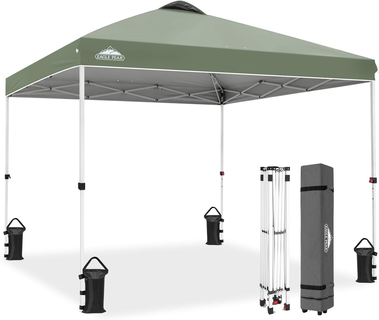 EAGLE PEAK 10x10 Pop Up Canopy Tent Easy Up Canopy Outdoor, White | Patented PeakPush™ Center Lock, 1 Person Setup Portable Pop Up Tent, Beach, Markets, Camping Sport Events, Wheeled Carry Bag
