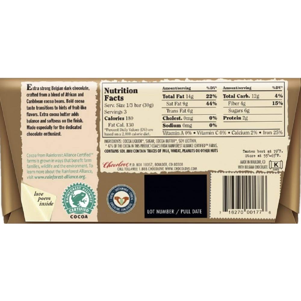 Chocolove Extra Strong Dark Chocolate Bar (3 Pack)