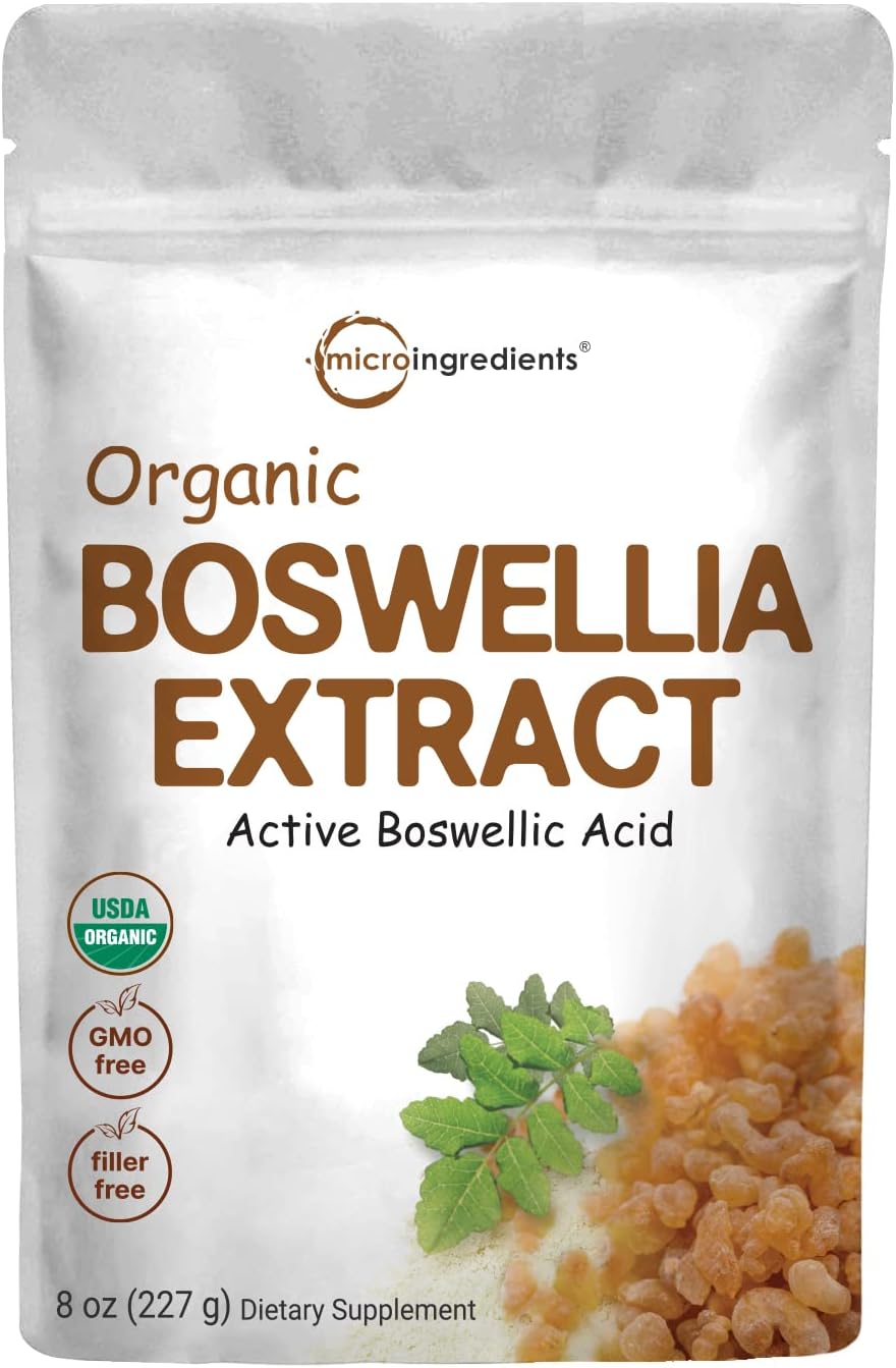 Organic Boswellia Serrata Extract Powder, 8 Ounce, Pure Boswellia Supplement with 65% Boswellic Acid, Supports Joints, Knees and Bones Health, Non-GMO