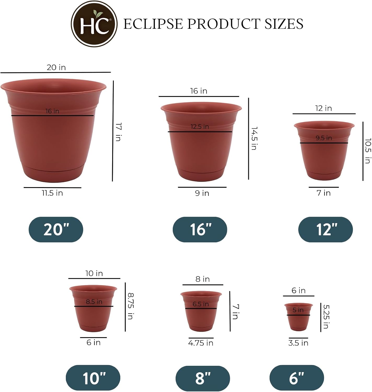 The HC Companies Eclipse Round Planter with Saucer - Outdoor & Indoor Plant Pot with Drainage Holes - Lightweight