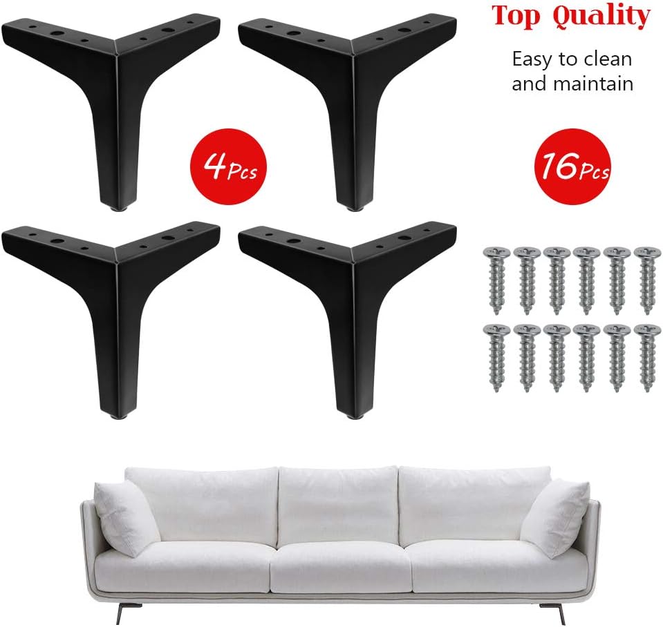 4 Pack 4 Inch Furniture Legs, Chrome Metal Polished Triangle Feet