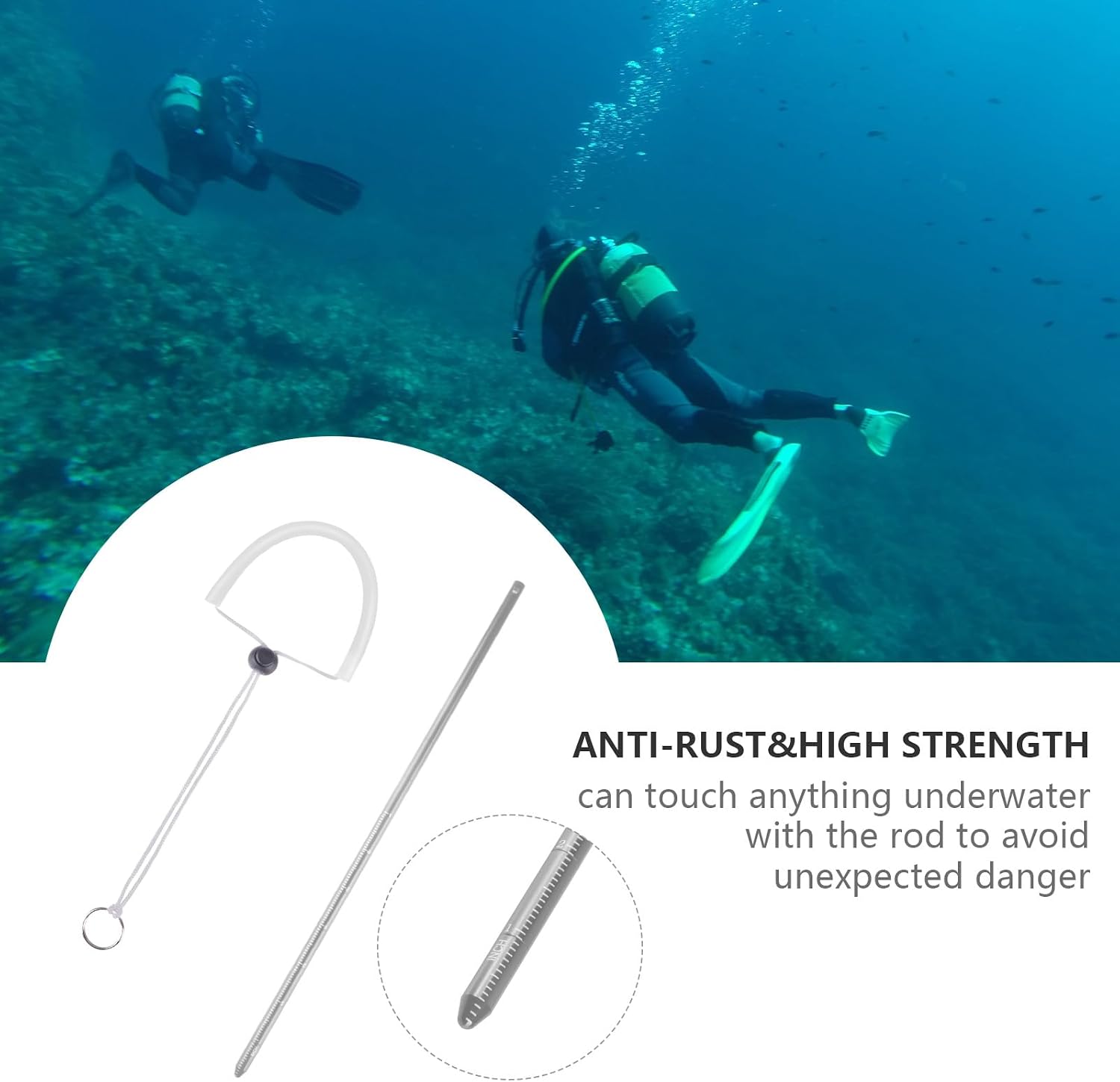 ORCATORCH Scuba Diving Pointer 13 inchs Aluminum Alloy Lobster Tickle Pointer Underwater Shaker Noise Maker Dive Stick Rod with Lanyard Multifunctional Scuba Diving Accessories