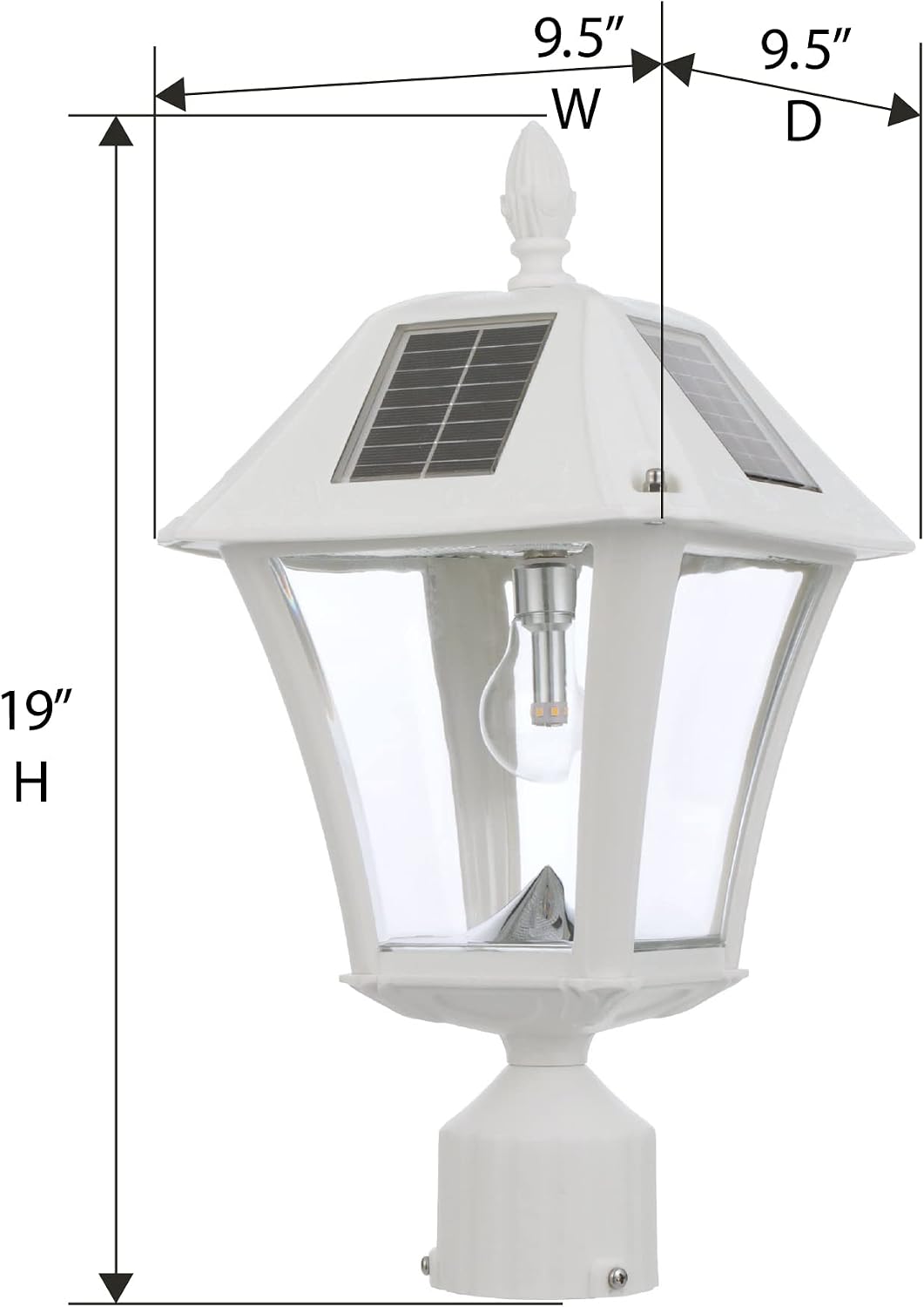 Gama Sonic Baytown II Bulb White Outdoor Solar Light, Single Post Light with 3 Mounting Options, 3in. Fitter for Lamp Posts