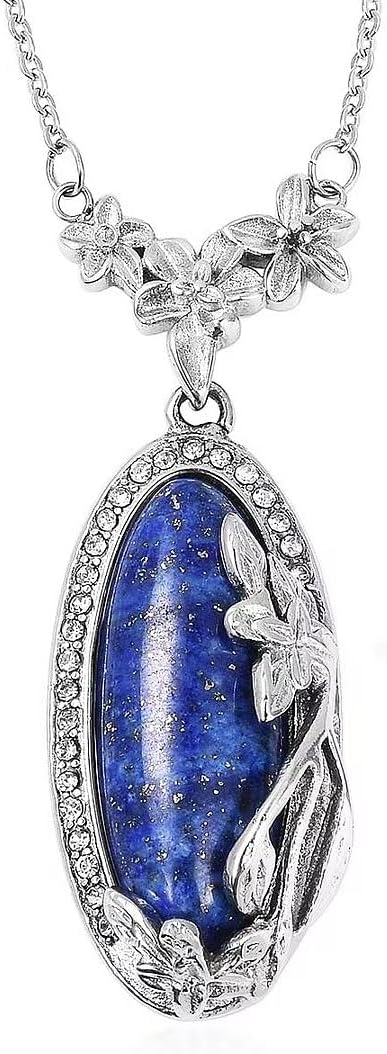 Shop LC Blue Lapis Lazuli Pendant Necklace for Women, Stainless Steel