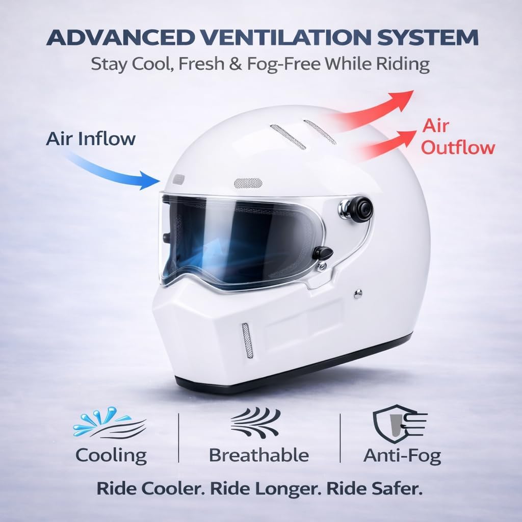CRG Sports Retro Full Face Motorcycle Helmet, DOT Approved Fiberglass Street Bike Helmet with Clear Visor, Lightweight Cafe Racer Cruiser Motorcycle Helmet