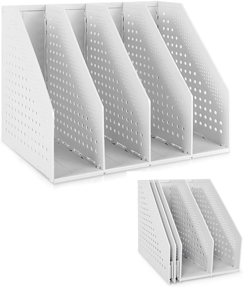 SAYEEC Collapsible Magazine Holder Plastic Desktop 4 Compartment File Rack Magazine Organizer Vertical File Divider Sorter Storage Document