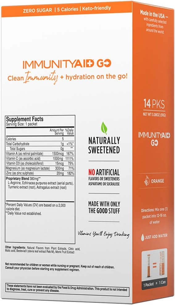 LIFEAID IMMUNITYAID GO Zero Sugar Hydration Packets (14 Packets)