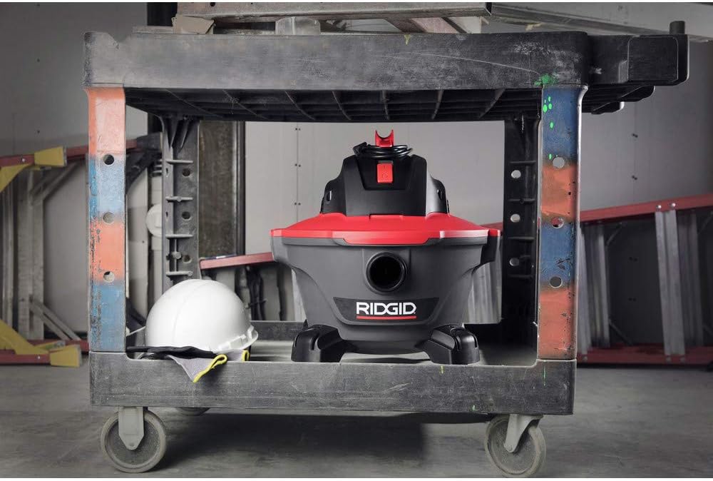 RIDGID 62698 RT0600 NXT 6-Gal. Wet Dry Shop Vacuum with Casters, 4.25 Peak HP Motor, and Pro Locking Hose, Dark Gray and Red