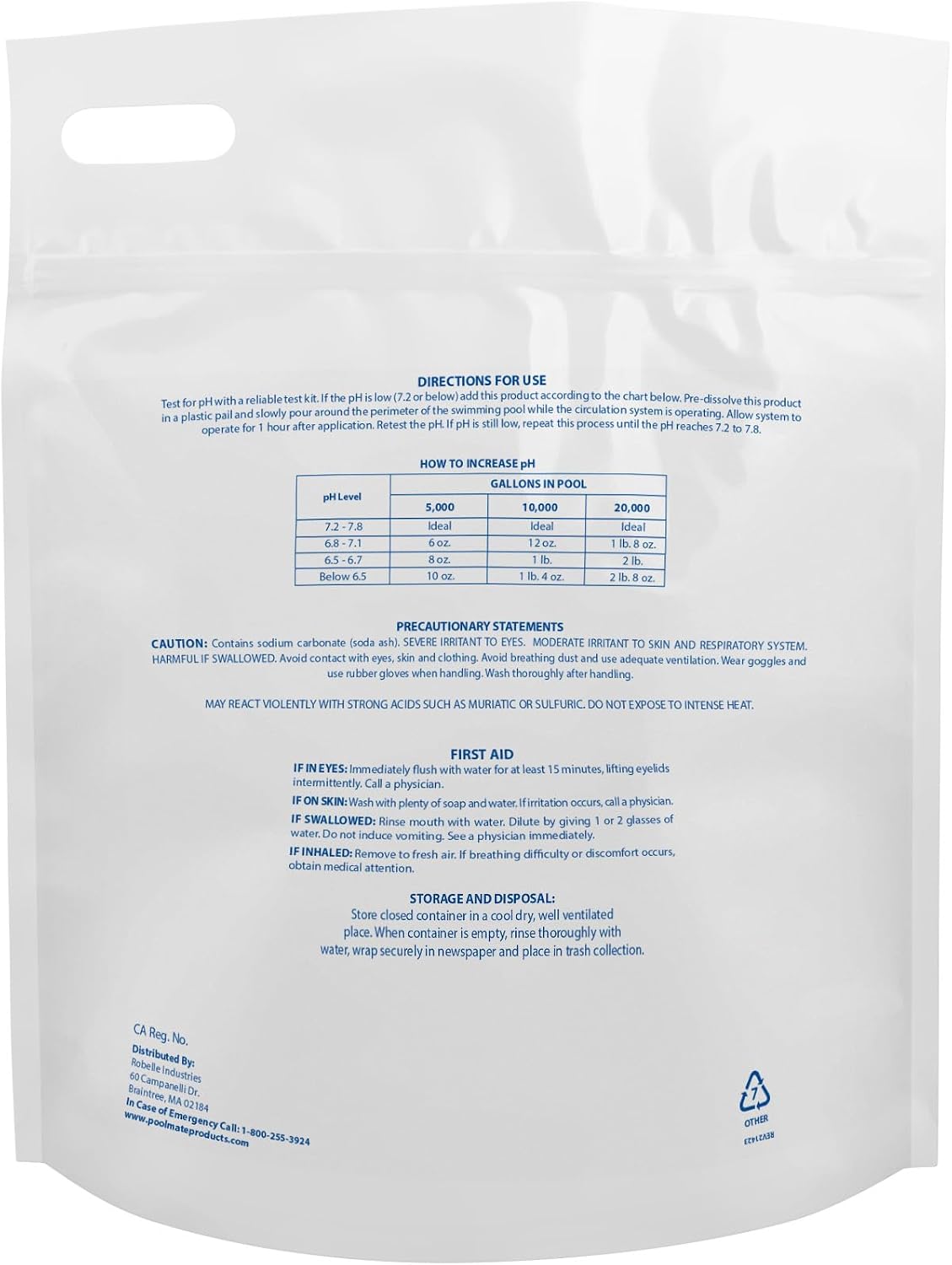 Pool Mate 10-Pounds Premium pH Up for Swimming Pools | 100% Sodium Carbonate, Raises pH, pH Increaser, Easy To Use, Works Fast