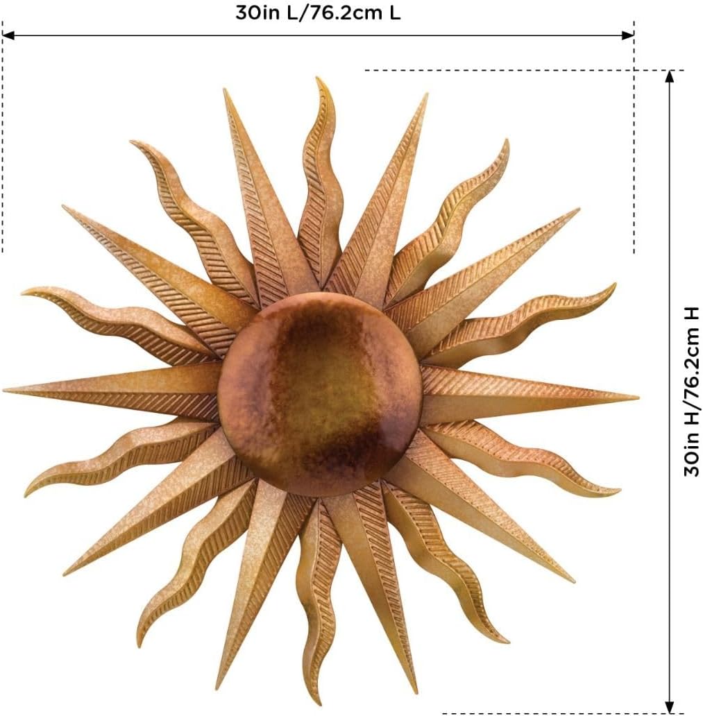 Regal Art & Gift Handcrafted Metal Sun Wall Decor, Rustic Sunburst Wall Art | Copper Patina, 40 in, Metal, Rust-Resistant Sunburst Sculpture, Eye-Catching Accent for Patio, Garden & Home