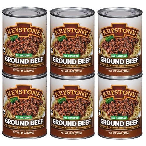 Keystone Meats All Natural Heat and Serve Ground Beef 14 Oz Fully Cooked Canned Meat Shelf Stable Emergency Survival Canned Food Ready to Eat No Preservatives Gluten Free Made in USA Pack of 2