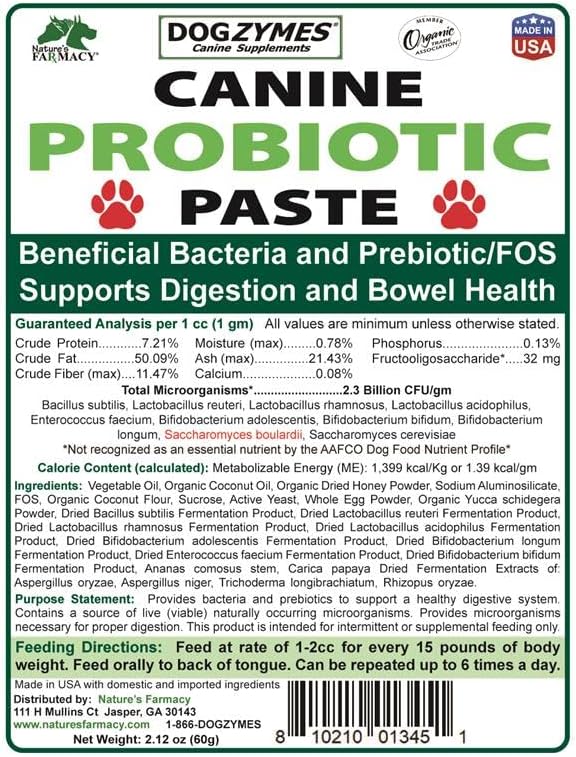 Dogzymes Canine Probiotic Paste Beneficial Bacteria-Enzyme 2.3 Billion CFU/gm Saccharomyces boulardii Organic Dried Honey Powder (30 Gram)