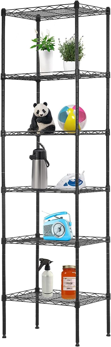 PayLessHere | 6-Tier Wire Shelf with Wheels | 45"x18"x82" | Black