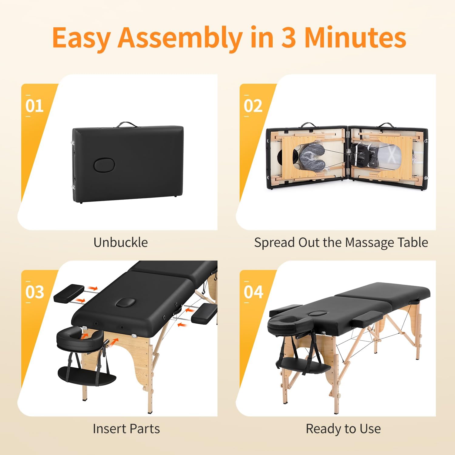 BestMassage | Portable Massage Table | 24" Wide, Black PU Leather | Lightweight, 2-Fold Massage Table with Height Adjustment, 450lbs Capacity, Carry Bag | For Massage, Facial, Tattoo, Home, Spa