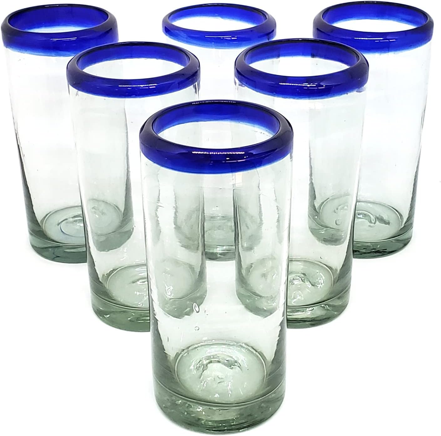 Cobalt Blue Rim 120 oz Pitcher and 6 Drinking Glasses set, Recycled Glass, Lead-free, Toxin-Free (Pitcher & Glasses)