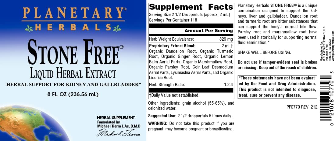 Planetary Herbals Stone Free Liquid Extract Supplement 8 oz
