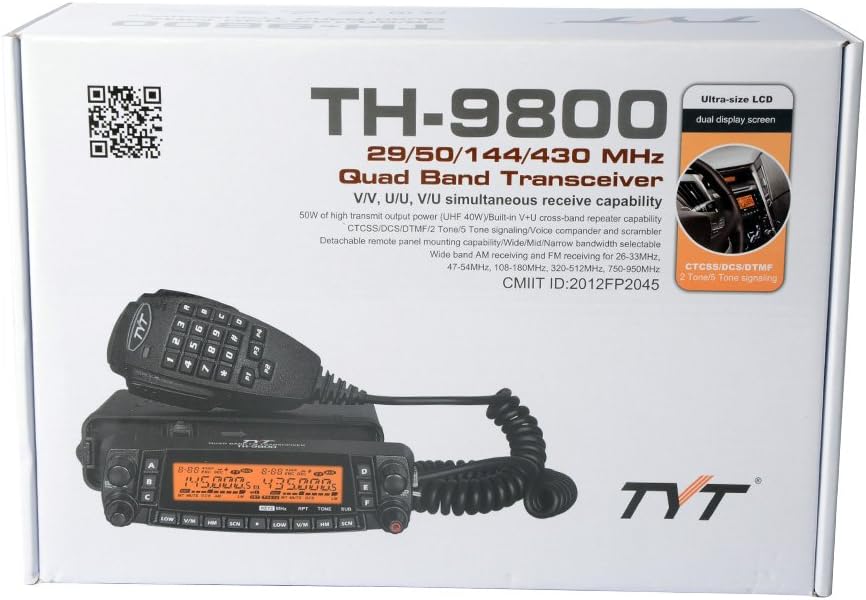 TYT TH-9800 Quad Band 50W Cross-Band Mobile Car Ham Radio Black 5.5 x 1.58 x 8.35" | 5.5 X 1.58 X 8.35 in Size, Licensed Amateur Radio
