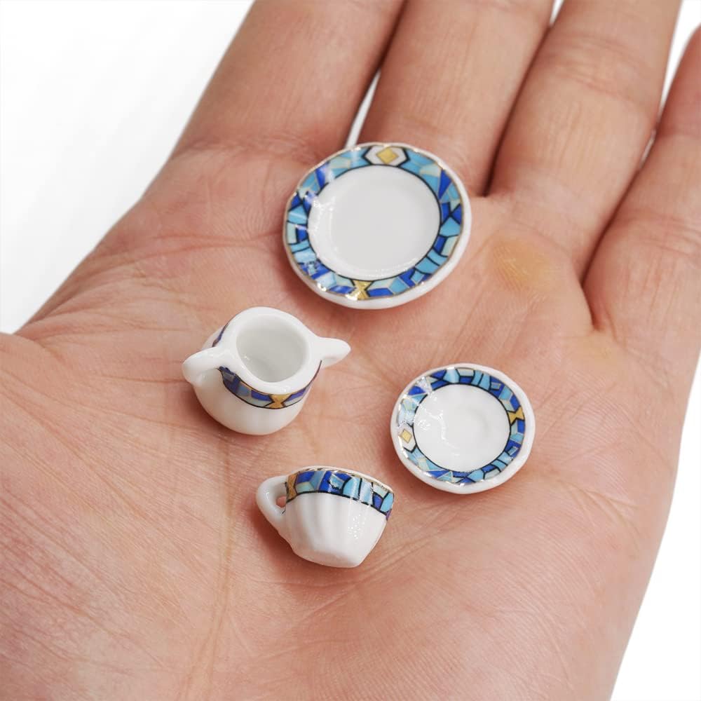Odoria 1/12 Miniature Porcelain Tea Set 15Pcs Dollhouse Decoration Accessories, Grapes